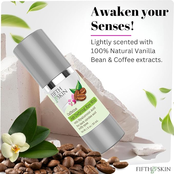 Fifth & Skin Caffeine Eye Cream – Made in USA! Eye Whip - 1 OZ - Natural - Organic – Vegan & Cruelty Free – for Puffy Eyes, Dark Circles, Fine Lines - w/Hyaluronic Acid
