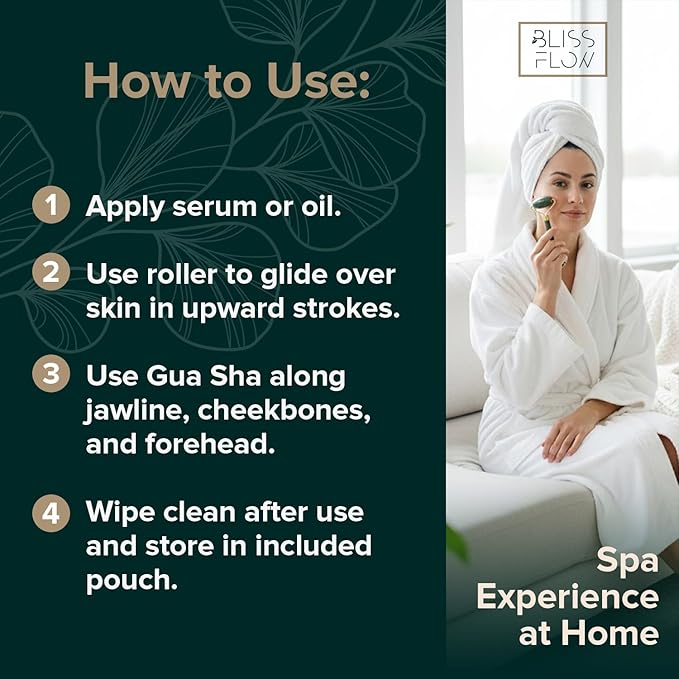 Jade Roller & Gua Sha Set – Natural Jade Face Roller for Puffiness, Wrinkles & Lifting – Cooling Facial Massage Tool for Glowing Skin, Stress Relief & Skincare Absorption