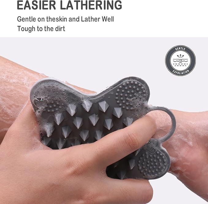 LUCKSTELLA 2 in 1 Silicone Body Scrubber, Food-Grade Silicone Body Brush for Shower, Gentle Exfoliating and Lather Well, Gentle Scrubber for Sensitive Skin, Easy-to-Clean(Coffee,1-Pack)