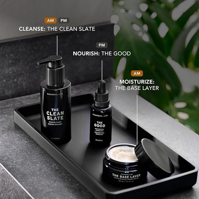 Caldera + Lab Men’s Skincare Set – The Regimen Rich: Cleanser, Moisturizer & Night Serum | Hydrating, Firming & Smoothing | Niacinamide, Clean, All Skin Types