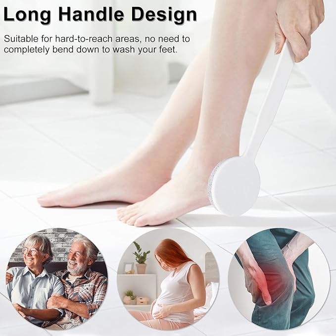 Pumice Stone for Feet with Long Handle 13.7", Hard Skin Callus Remover, Scrubber and Exfoliator for Dead Dry Skin, Softer & Smoother Feet, Pedicure Tool (Curved)