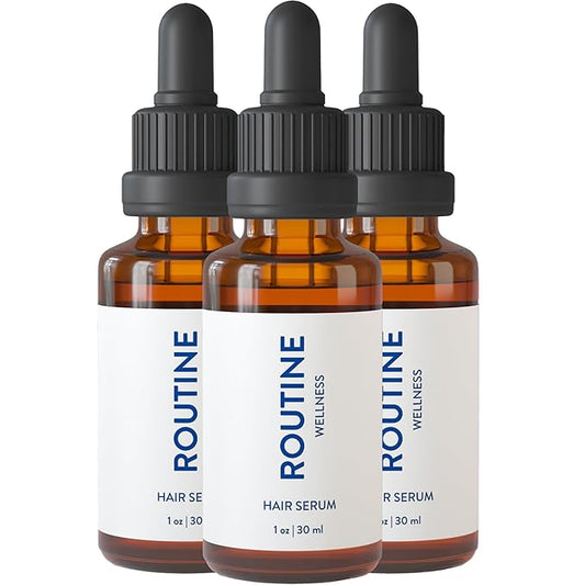 Routine Wellness Hair Treatment Serum for Thinning Hair - Plant-Based Rosemary, Tea Tree & Argan Oils Blend for Strength, Shine & Softer Hair - Clean Ingredients, All Hair Types - 30ml (Pack of 3)