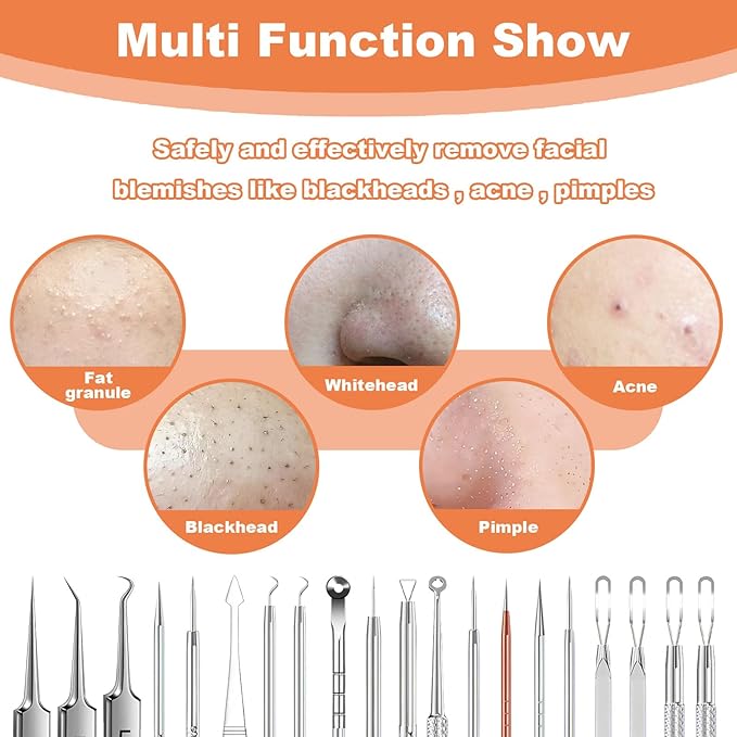 2025 Professional Pimple Popper Tool Kit, 20 PCS Blackhead Remover Tools，Blackhead Remover Comedone Extractor Tools for Removing Zit on Face - Acne Removal Kit with Metal Case (Silver)