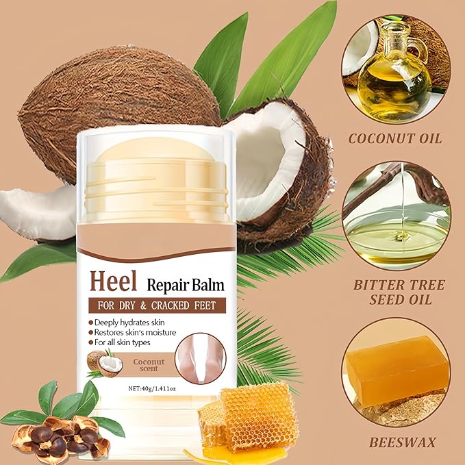2Pcs Coconut Foot Balm Stick, Moisturizing Foot Stick for Dry Cracked Heels, Hand Elbow and Knee Balm, Nourishing Heel Care for Women and Men, Portable Travel Moisturizer