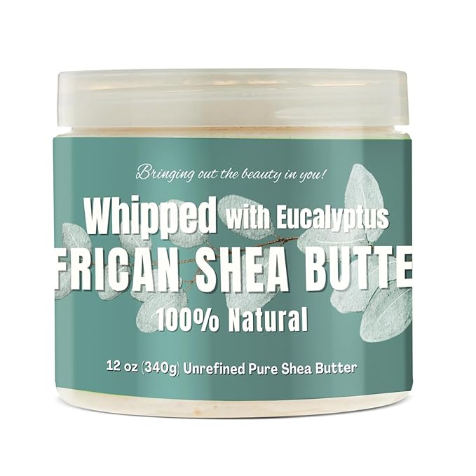 RA COSMETICS Whipped Shea Butter Eucalyptus – 12oz | 100% Pure and Natural African Shea Butter for Men & Women Ultimate Handcrafted Moisturizer with Essential Vitamins for Radiant Skin & Luscious Hai
