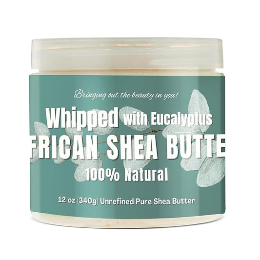 RA COSMETICS Whipped Shea Butter Eucalyptus – 12oz | 100% Pure and Natural African Shea Butter for Men & Women Ultimate Handcrafted Moisturizer with Essential Vitamins for Radiant Skin & Luscious Hai