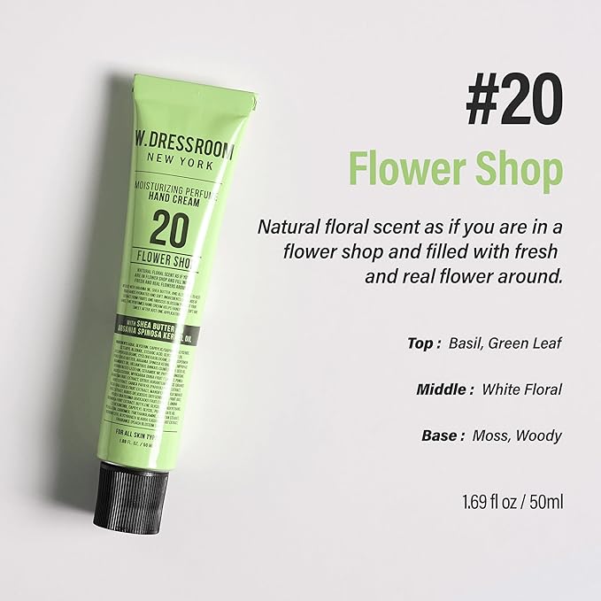 W.Dressroom Moisturizing Hand Cream for Dry Hands, Non-Greasy, Quick-Absorbing Korean Hand Lotion, Travel Size 1.69 fl oz (50 ml), No.20 Flower Shop Scent