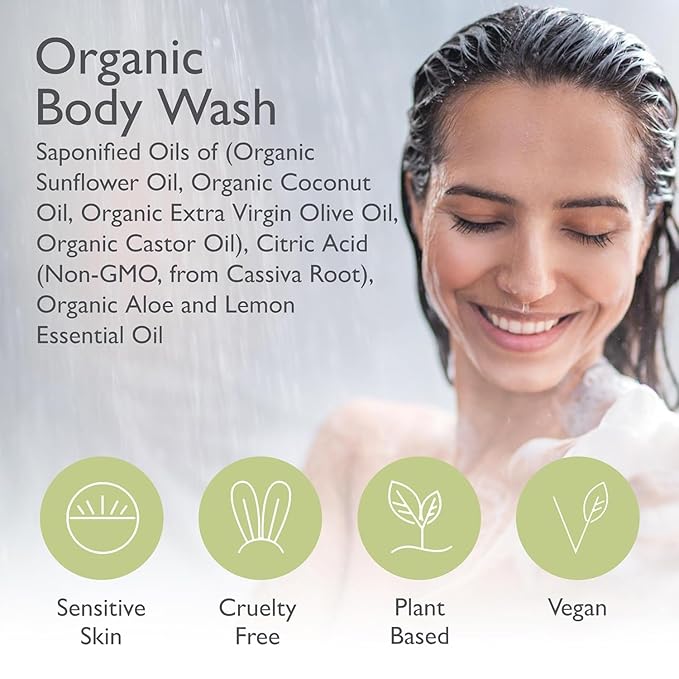 SoCal Suds & Company - 12oz Organic Soap Liquid, Gentle Hand & Body Wash, Organic Body Wash for Men and Women, Made w/Organic Oils & Coconut Oil, Bath Essentials for All Skin Types - 2pk Lemon Zest