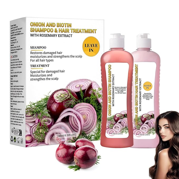 Onion & Biotin Shampoo and Hair Treatment Set with Rosemary Extract – Strengthens Roots, Repairs Damage, Boosts Shine, Moisturizing Hair Care for Dry and Damaged Hair, Sulfate-Free
