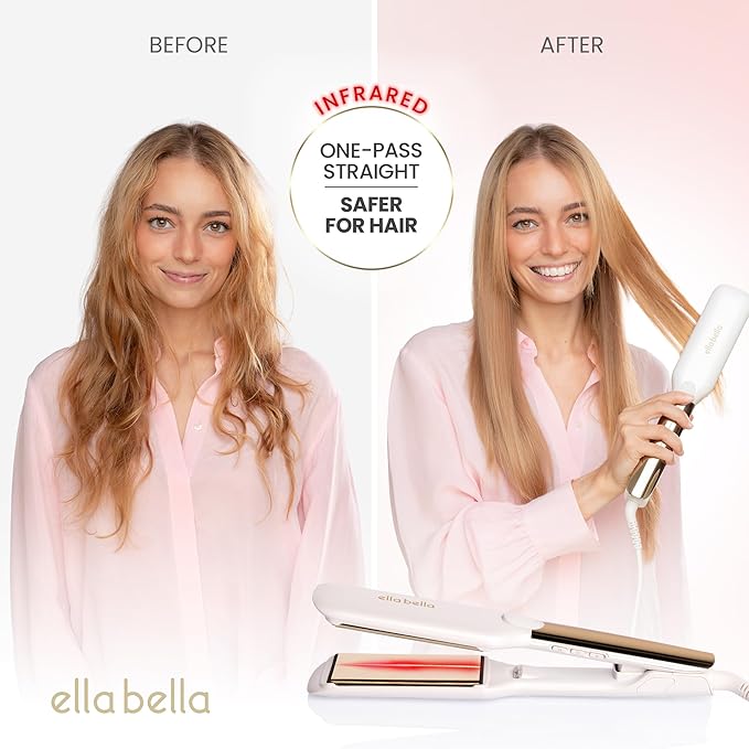 ELLA BELLA® Titanium Flat Iron Hair Straightener (with Infrared) • Professional Straightening Iron • Digital Display to Accurately Control Temperature • As Featured in Good Housekeeping - Gloss White
