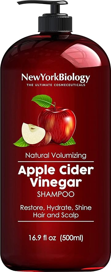 New York Biology Apple Cider Vinegar Shampoo - Helps Restore Shine, Hair Gloss and Hydration to Dry Hair and Itchy Scalp – Clarifying and Nourishing – Safe for All Hair Types - 16.9 fl Oz