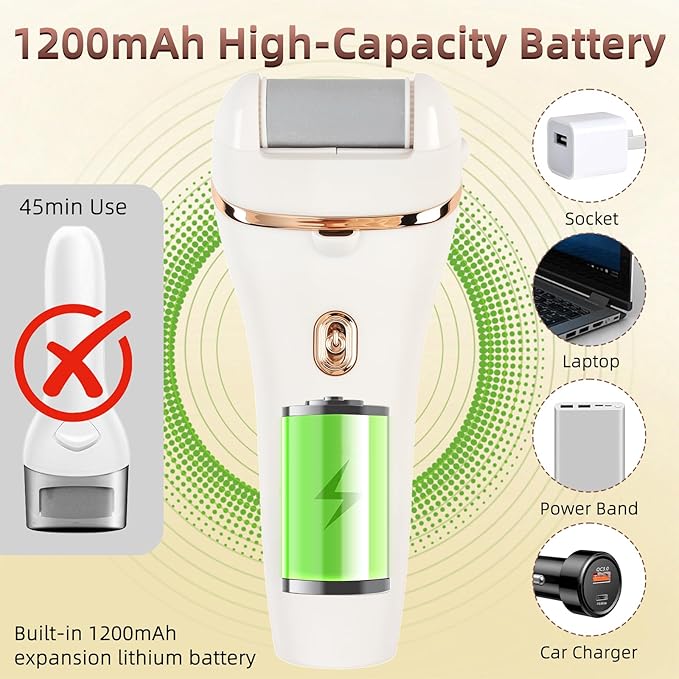 Electric Foot Scrubber File Callus Remover with Socks, Electric Callus Foot Grinder Feet Spa Care Kit for Dead Dry Skin 3 Rollers, 2 Speed, Battery Display