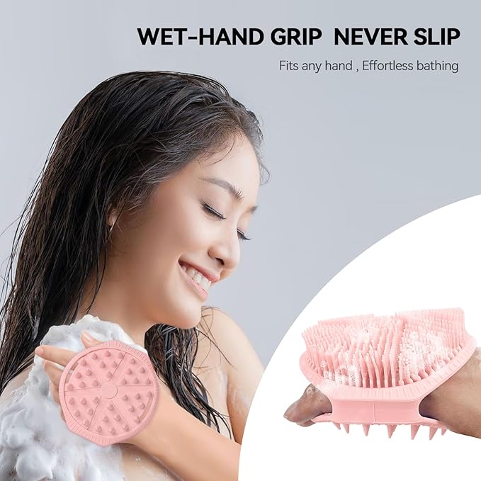 OTHIX Dual-Sided Silicone Body Scrubber -Silicone Loofah 2 in 1 Body Scrubber Exfoliator ＆ Scalp Massager for Shower, All Skin Type, Lather Well, Easy to Clean, 1pc (Pink)