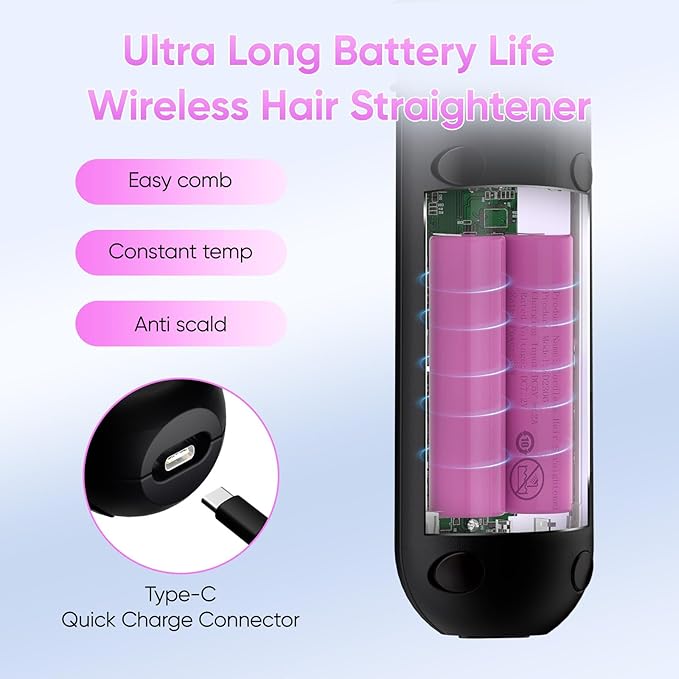Straight Hair Comb,Wireless, LED Display, Multi Level Temperature Control Hair Straightener, Straightening Iron,Hot-Air Hair Brushes