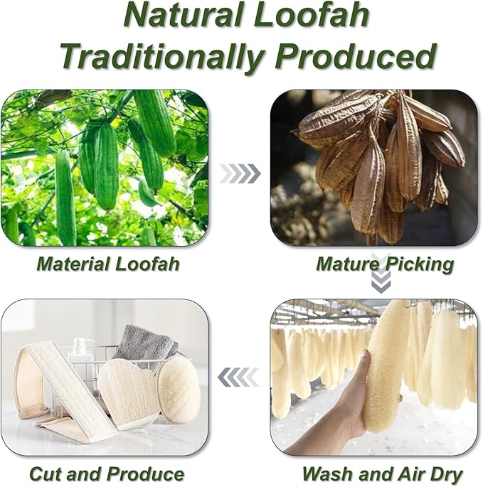 Natural Loofah Sponge, Exfoliating Body Scrubber for Men Women, Loofah with Handle, Exfoliating Back Scrubber for Shower Set, Deeply Clean & Invigorate Your Skin (3 pcs in Box)