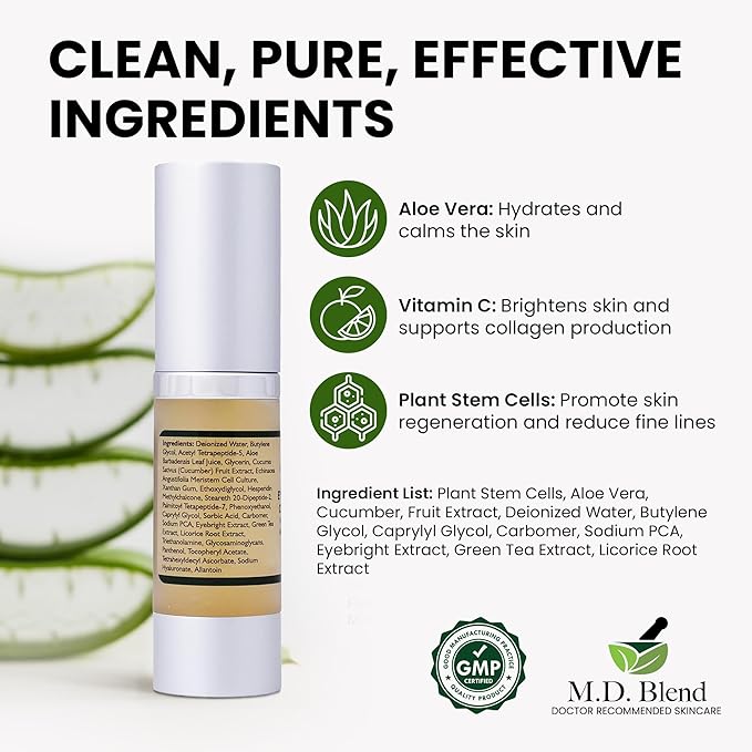 Plant Stem Cell Eye Serum Complex | Aloe Vera, Vitamin C | Hydrating Eye Treatment | Airless Pump - 15ml