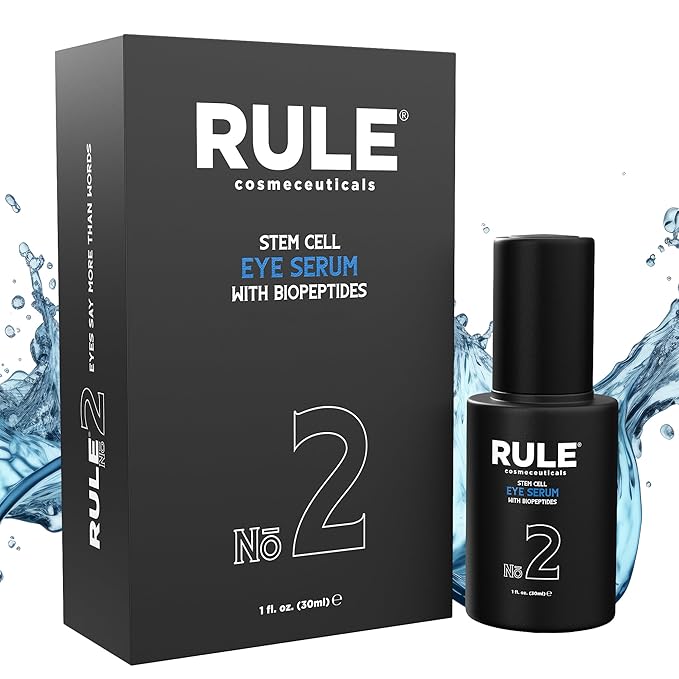 RULE No.2 Stem Cell Serum for Dark Circles and Puffiness, Advanced Anti Aging Argan Serum Eye Bags Treatment for Men, Firm Lift & Reduce Wrinkles with BioPeptides Vitamin E Eye Gel Cream, 30ml