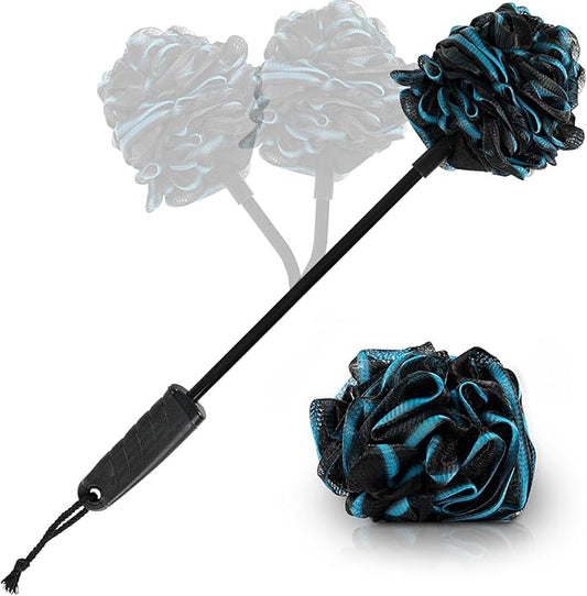 Vive Bendable Loofah on a Stick with Long Handle - Body Exfoliator Luffa & Long Handled Sponge - Back Scrubber & Bath Brush Lufa for Shower, Women, Men, Elderly - Handheld Loofa & Wall Hook Included