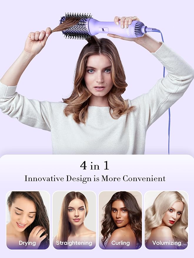 LANDOT 4-in-1 Blow Dryer Brush for Thick & Coarse Hair, Powerful Blowout Brush Styler with 60mm Oval Barrel,Fast Hair Drying & Frizz Control for Salon-Smooth and Manageable Hair at Home