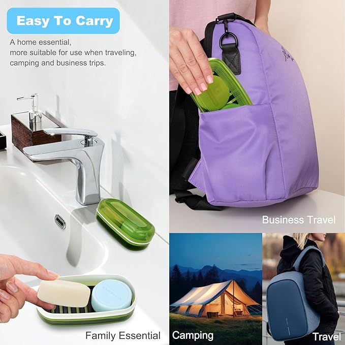 Solid Shampoo Bar Holder, Large Bar Soap Holder, Travel Soap Container, Soap Box with Draining Layer, Soap Case for Bathroom, Traveling, Gym, Camping (Green Style-1-Large)