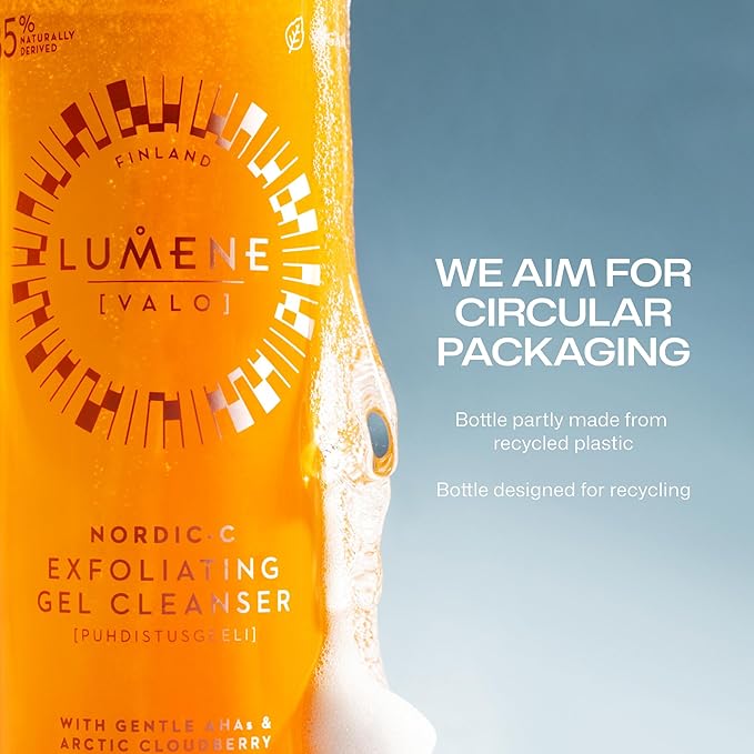 LUMENE Nordic-C [Valo] Exfoliating Gel Cleanser | Vitamin C & AHAs | Arctic Cloudberry Seed Extract | Removes Makeup & Impurities | Gentle Daily Exfoliation | Vegan & Upcycled Ingredients | 5.1 Fl.oz.