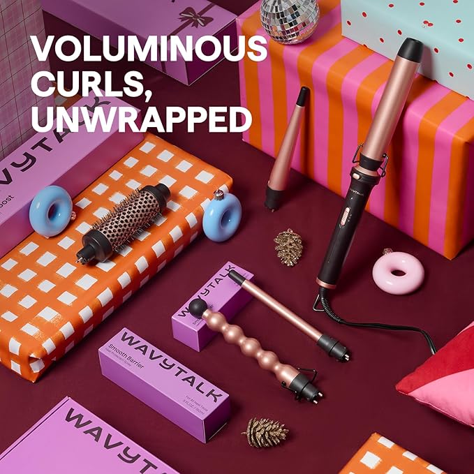 Wavytalk 5 in 1 Curling Wand Set, Multi Curl, Curling Wand Set with Thermal Brush and 4 Interchangeable Ceramic Curling Wand(0.5”-1.25”), Instant Heat Up Wand Curling Iron (Rose Gold)