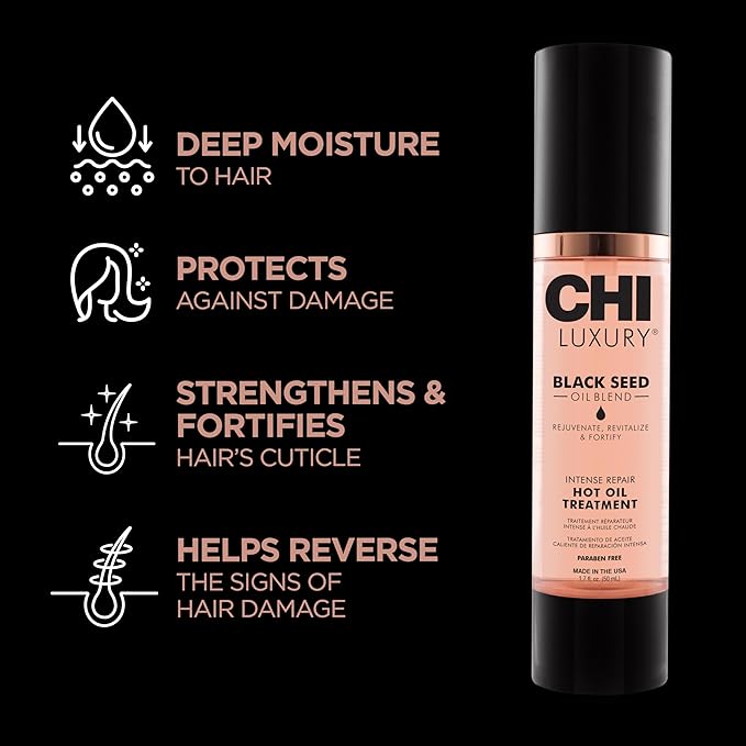 CHI Luxury Black Seed Oil Intense Repair Hot Oil Treatment, Moisturizes & Strengthens Dry & Damaged Hair, Sulfate, Paraben & Gluten-Free, 1.7 Oz