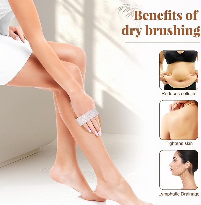 Dry Brushing Body Brush Set- Wooden Long Handle Body Brush Set with Pumice Stone & Face Brush, Boar Bristle Body Bath Scrubber Brush for Lymphatic Drainage & Cellulite, Detachable