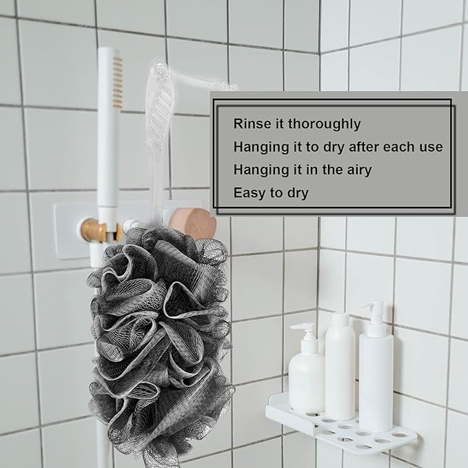 PPHAO - Black Loofah - Charcoal Loofah on a Stick - Back Bath Brush Long Handle - Back Loofah for Shower for Men and Women - Loofah Sponge - 1Pack