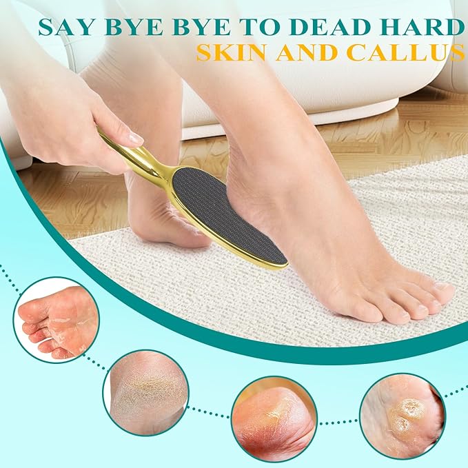 Glass Foot File, Foot Scrubber for Hard Skin Remover - Foot Callus Remover, Pedicure Tools for Feet Dead Skin, Foot Care for Women and Men, Gentle Effective Heel Scraper (Gold)
