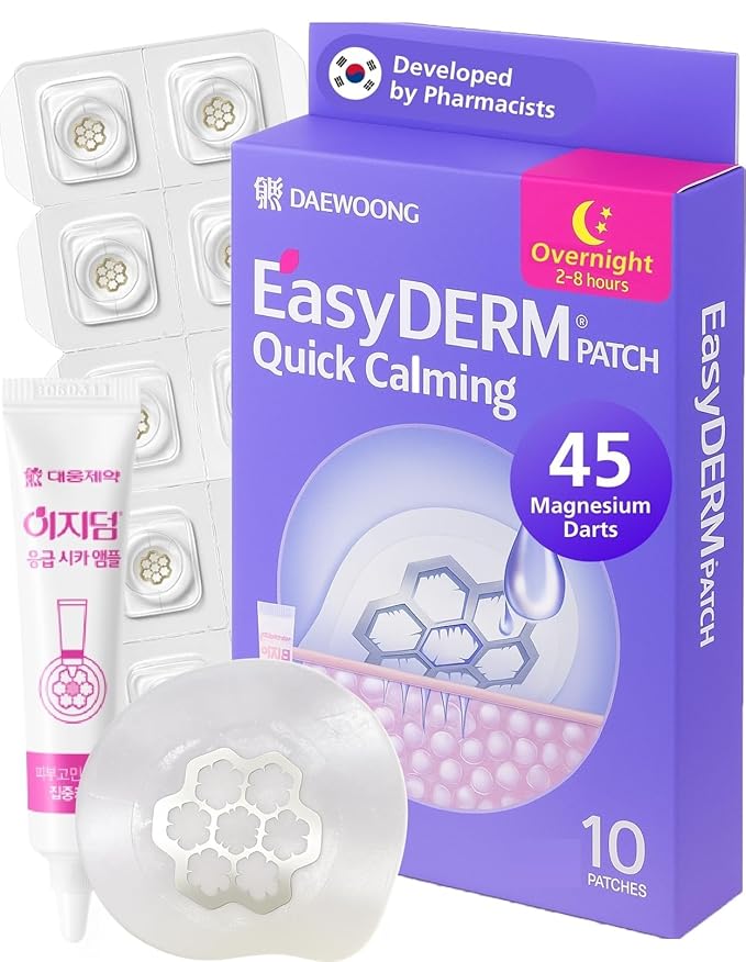 EasyDerm Quick Calming Magnesium Patches – Hydrocolloid Acne Spot Treatment Includes Tweezers & Ampoule, 10 Patches, Zit Sticker, Made by Daewoong Pharmaceutical