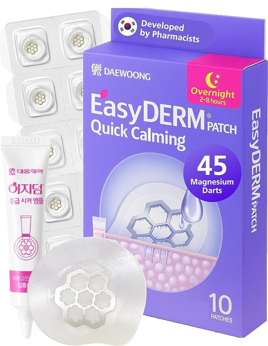 EasyDerm Quick Calming Magnesium Patches – Hydrocolloid Acne Spot Treatment Includes Tweezers & Ampoule, 10 Patches, Zit Sticker, Made by Daewoong Pharmaceutical