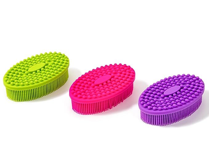 Premium Sensory Brushes for Kids or Autism,Soft Silicone Body Scrubber,2 in 1 Sensory Room Occupational Therapy,Silicone Loofah,Pets Shower Brush Bath Brush Shampoo Brush (3pcs(Oval))
