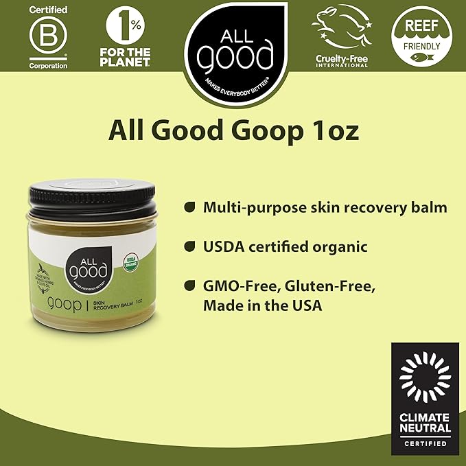 All Good Goop Organic Skin Care Recovery Balm - All Purpose Ointment w/Calendula, Lavender, Beeswax - Chafing Cream, Dry Skin Salve, Cracking Lip Moisturizer - Soothes, Hydrates & Calms - 1oz