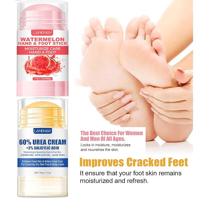 2Pcs Urea Cream 60% for Feet & Dry Cracked Skin, Cracked Heel Repair Stick Maximum Strength Moisturizing Foot & Hand Balm, Repair Creams for Dry Feet, Knee, Elbow and Hand