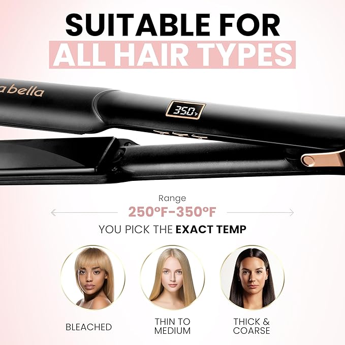 ELLA BELLA® Ceramic Flat Iron Hair Straightener • Professional Straightening Iron • Digital Display to Accurately Control Temperature • As Featured in Good Housekeeping