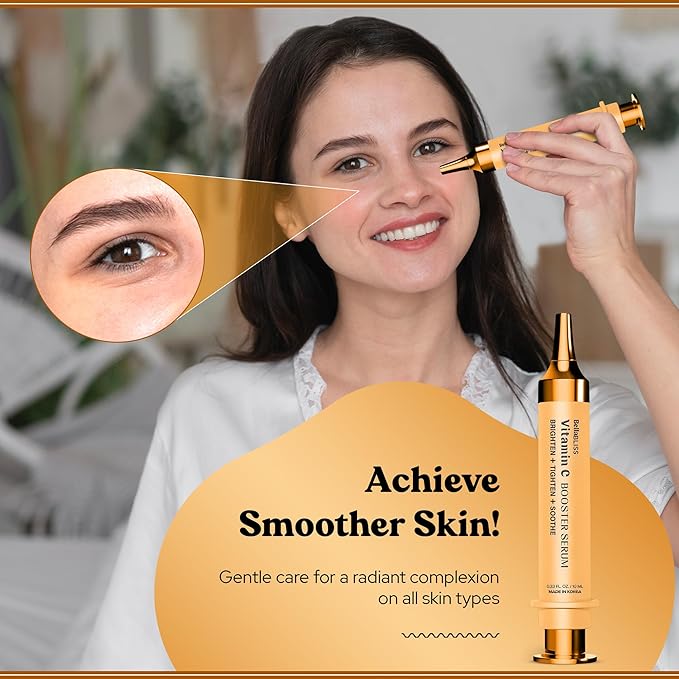 BellaBLISS 24K Gold Vitamin C Eye Serum – Lightweight Under Eye Treatment for Puffiness, Fine Lines & Soothing – Hydrating Formula with Glycerin – Made in Korea – 0.33 fl oz / 10 ml – Pack of 1