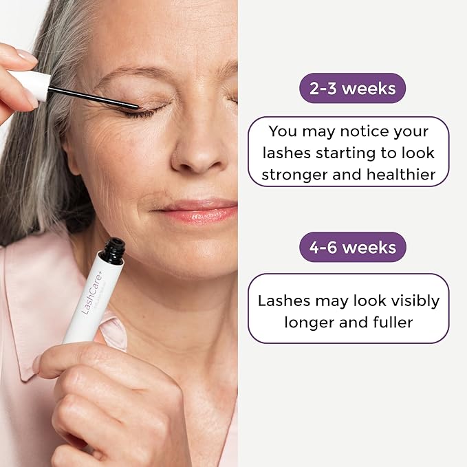 LashCare+ Eyelash Enhancing Serum For Mature Women - Longer, Thicker Lashes in 12 Weeks - For Sensitive Eyes, Natural Growth - Enhancement, Conditioner for Longer-Looking Lashes - 1 Month Supply