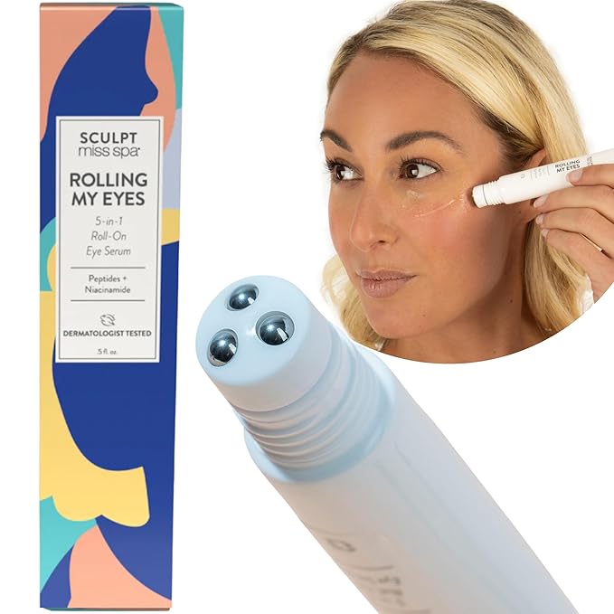 Miss Spa Eye Serum 5-in-1 Roll On Cream, Helps De-puff and Brighten Under and Around Eyes, Anti-Aging Under Eye Roller Helps with Fine Lines and Dark Circles, Vitamin B3,