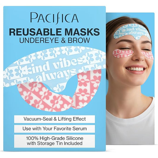 Pacifica Reusable Mask Set – Silicone Undereye & Brow Mask Set for Forehead & Under Eye, Anti-Wrinkle, Firming, Pair with Serum, Vegan & Cruelty-Free, 3 Pieces