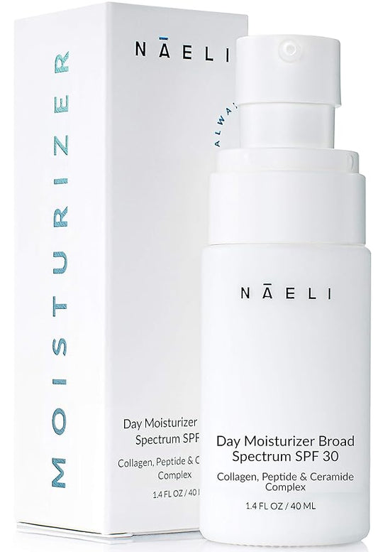 NAELI Face Moisturizer with SPF 30, Anti Aging Collagen & Peptide Cream, Reduces Wrinkles - Lightweight Skin Hydration with Hyaluronic Acid, Paraben Free & Non-Comedogenic Sunscreen, 1.4 oz