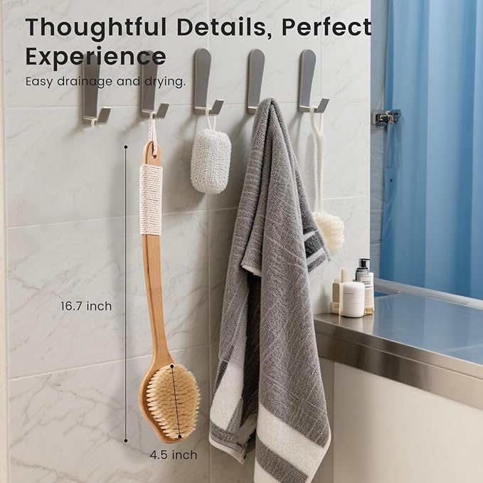 Bamboo Back Scrubber for Shower with Curved Long Handle - Stiff Natural Boar Bristles for Men and Women, Deep Cleansing and Exfoliating, Anti-Slip Grip for Wet or Dry Brushing