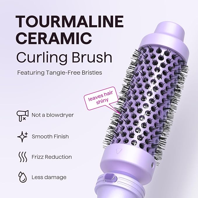 Wavytalk 5 in 1 Curling Iron,Curling Wand Set with Curling Brush and 4 Interchangeable Ceramic Curling Wand(0.5”-1.25”),Instant Heat Up,Include Heat Protective Glove & 2 Clips (Purple)