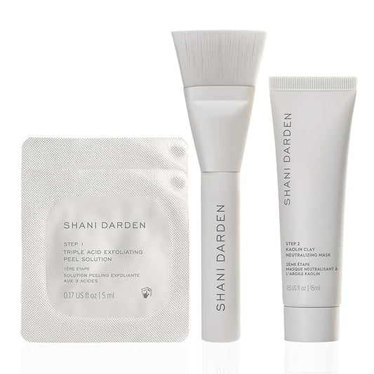 SHANI DARDEN SKIN CARE Triple Acid Peel, 2-Step Exfoliating Face Peel with Mandelic, Lactic & Glycolic Acids, Kaolin Clay Neutralizing Mask & Brush, Helps Improve Dark Spots & Skin Texture, 0.5 fl oz