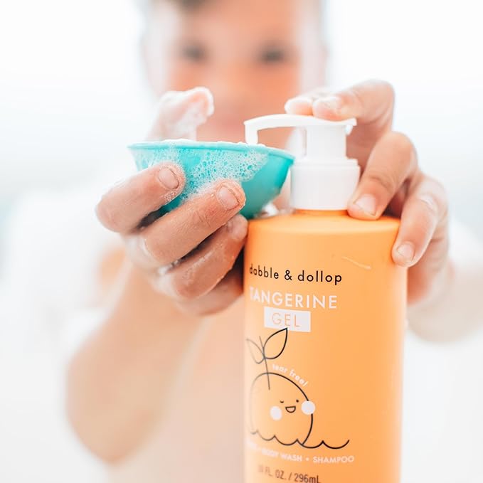 Dabble & Dollop Tangerine + Vanilla Body Wash & Shampoo – 3-in-1 Natural Bubble Bath for Kids, No Parabens or Sulfates, Vegan, Gluten-Free, Tear-Free (2-Pack)