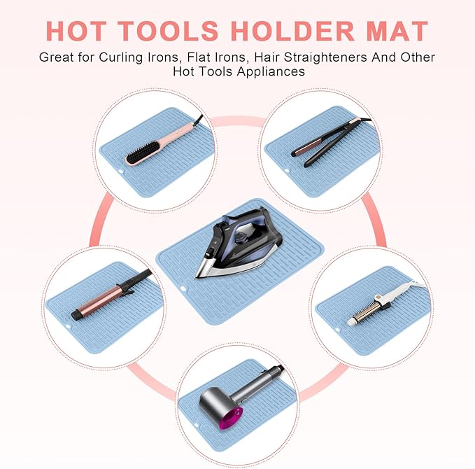 Oversize Silicone Heat Resistant Mat for Curling Irons, Flat Irons, Hair Straighteners and Hot Hair Styling Tools, Portable Hot Tools Cover Pad for Travel Vanity Salon(14.2" x 11.0")