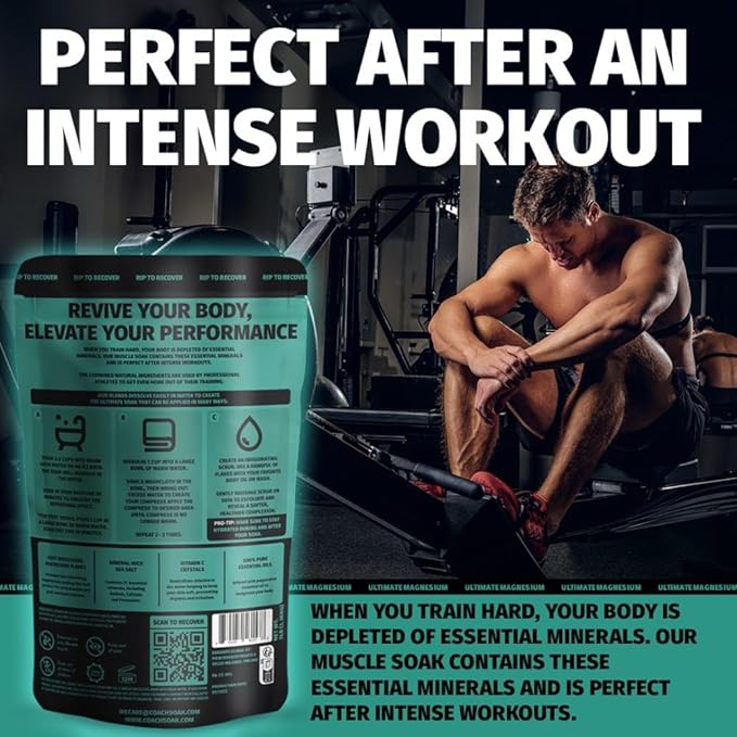 Coach Soak Recovery Bath Soak - Alternative to Epsom Salt Bath Soak - Fast-Absorbing Pure Magnesium Flakes & Dead Sea Salt with 21 Minerals, Bath Salts & Essential Oils - 3 lb, Cooling Peppermint