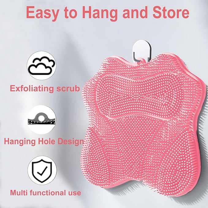 Shower Foot Scrubber, Shower Foot and Back Scrubber with Suction Cups, Shower Silicone Foot Washer for Exfoliating Massage（Grey&Pink）