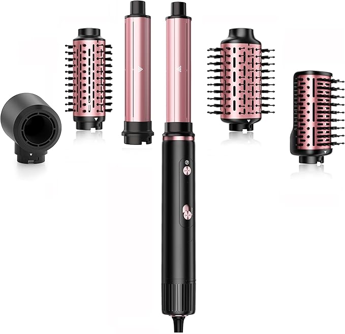 SKIMI 110,000 RPM Brushless Motor Hair Dryer Brush - 5 Muti-Styler for Fast Drying, Curling, Volumizing & Straightening | High-Speed Hot Air Brush for All Hair Types (Black & Pink Gold)