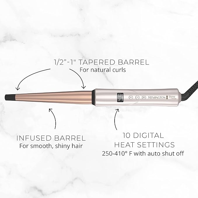 Remington Shine Therapy Argan Oil & Keratin Infused ½-1 Inch Tapered Curling Wand for Natural Curls, Includes Heat Glove